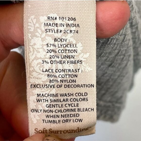 Soft Surroundings XS Gray Waffle Knit Tunic Embroidered Cuffs Button Placket - Picture 5 of 9